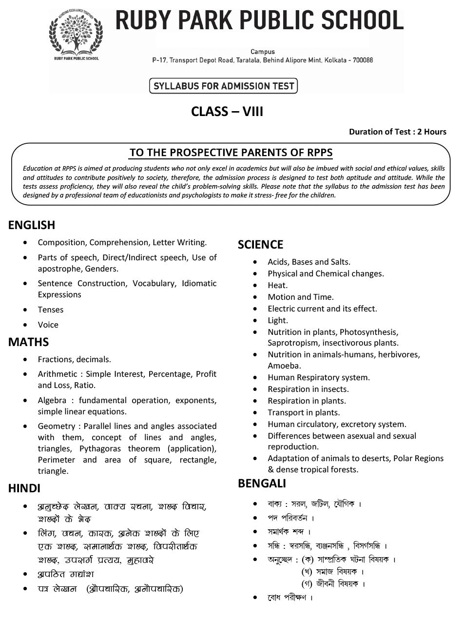 Syllabus for Assessment