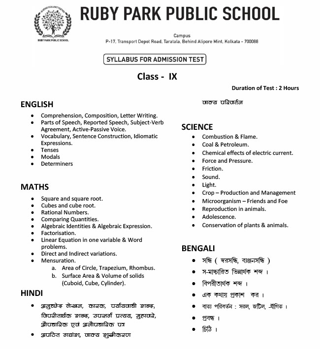 Syllabus for Assessment