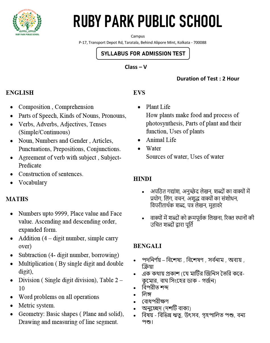 Syllabus for Assessment