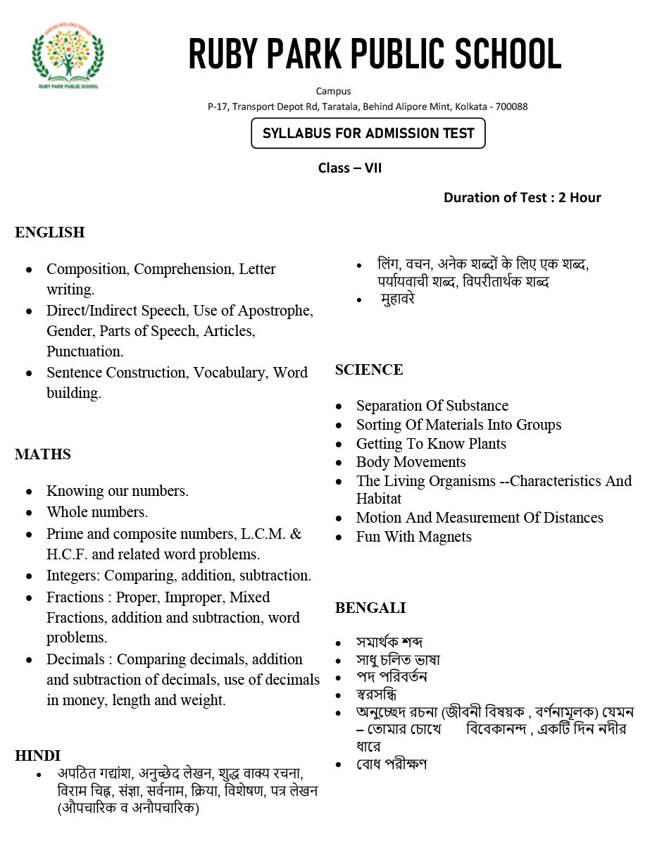 Syllabus for Assessment