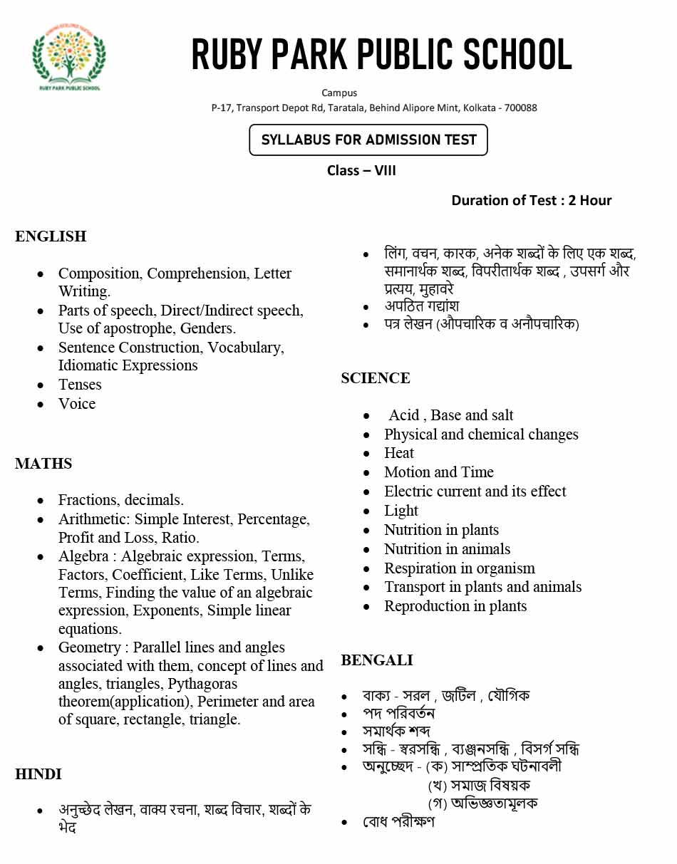 Syllabus for Assessment