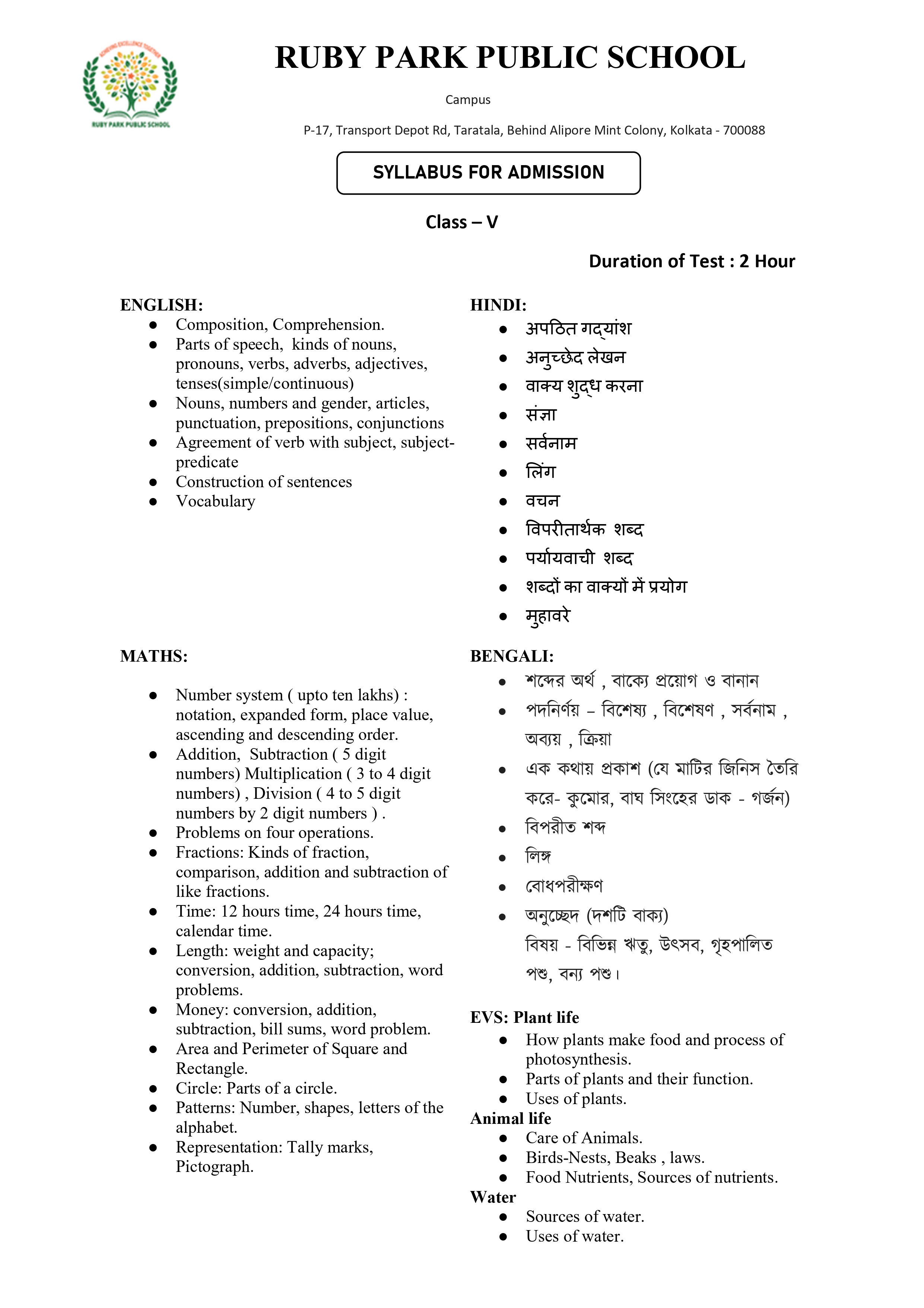 Syllabus for Assessment