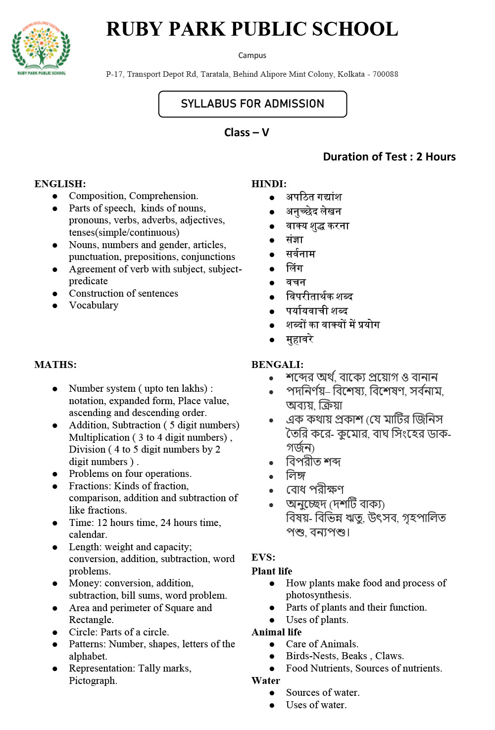 Syllabus for Assessment